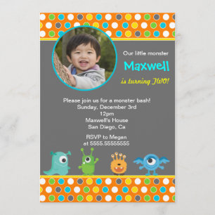 Little Monster Photo Birthday Party Invitations Kaart