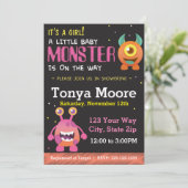 Little Monster Pink Baby shower Invitation Kaart (Staand voorkant)