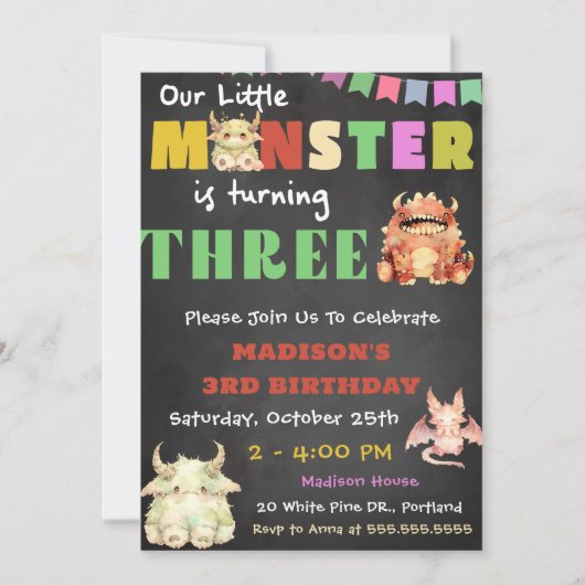 Little Monster thema 3e verjaardag Kaart (Voorkant)