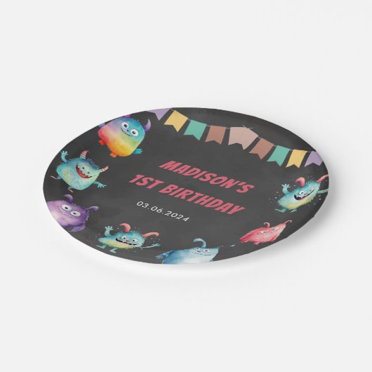 Little Monster thema verjaardagsfeestje Papieren Bordje (Gekanteld)