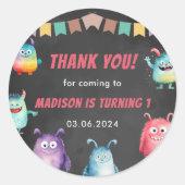 Little Monster thema verjaardagsfeestje Ronde Sticker (Voorkant)