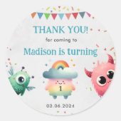 Little Monster thema verjaardagsfeestje Ronde Sticker (Voorkant)