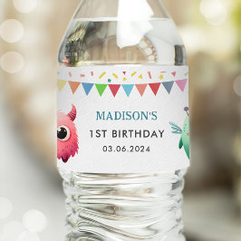Little Monster thema verjaardagsfeestje Waterfles Etiket
