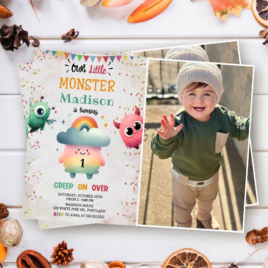Little Monster Theme 1st Birthday Party Foto Kaart