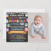 Little Monster Theme 2nd Birthday Party Foto Kaart (Voorkant)
