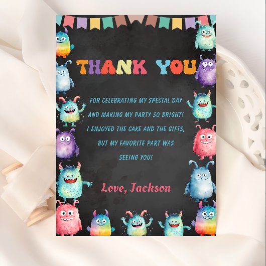 Little Monster Theme Verjaardag Bedankt Card Kaart