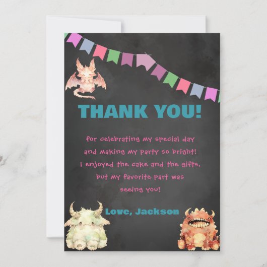 Little Monster Theme Verjaardag Bedankt Card Kaart (Voorkant)