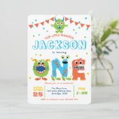 Little Monster themed boy 1e verjaardag Kaart (Staand voorkant)