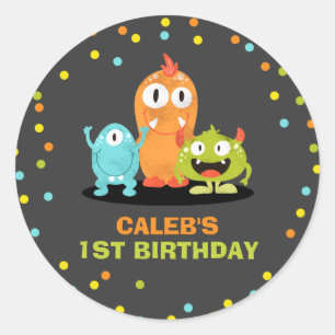 Little Monster Topper Envelope Seal Boy Birthday Ronde Sticker