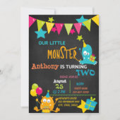 Little Monster Turend Two Birthday Invitation Kaart (Voorkant)