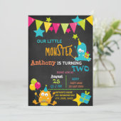 Little Monster Turend Two Birthday Invitation Kaart (Staand voorkant)