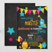 Little Monster Turend Two Birthday Invitation Kaart (Voorkant / Achterkant)