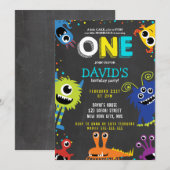 Little Monster Verjaardag Party Chalk 1e Verjaarda Kaart (Voorkant / Achterkant)