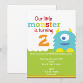 Little Monster Verjaardag Uitnodigen - 2e verjaard Kaart (Voorkant / Achterkant)