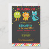 Little Monster Verjaardag Uitnodiging, Monster Uit Kaart (Voorkant)