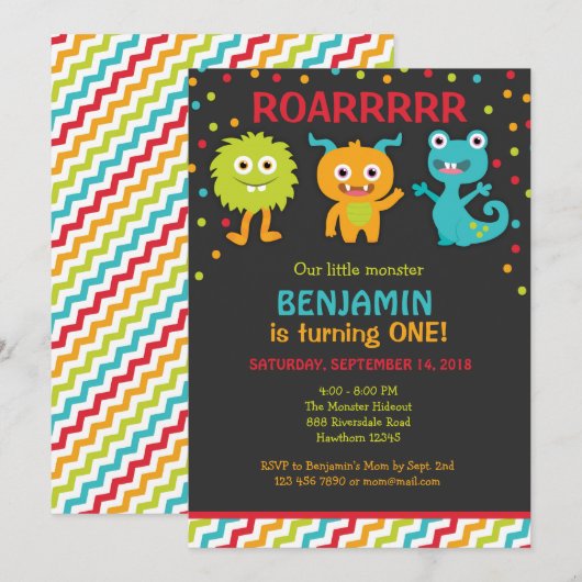 Little Monster Verjaardag Uitnodiging, Monster Uit Kaart (Voorkant / Achterkant)