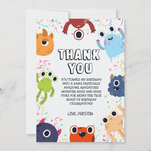 Little Monster Verjaardagsfeest voor alle leeftijd Bedankkaart (Voorkant)
