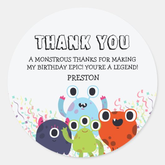 Little Monster Verjaardagsfeest voor alle leeftijd Ronde Sticker (Voorkant)