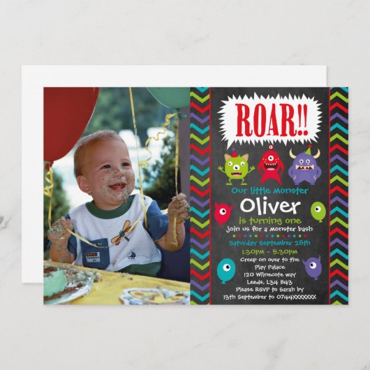 Little Monster verjaardagsfeestje uitnodigingen (Voorkant / Achterkant)
