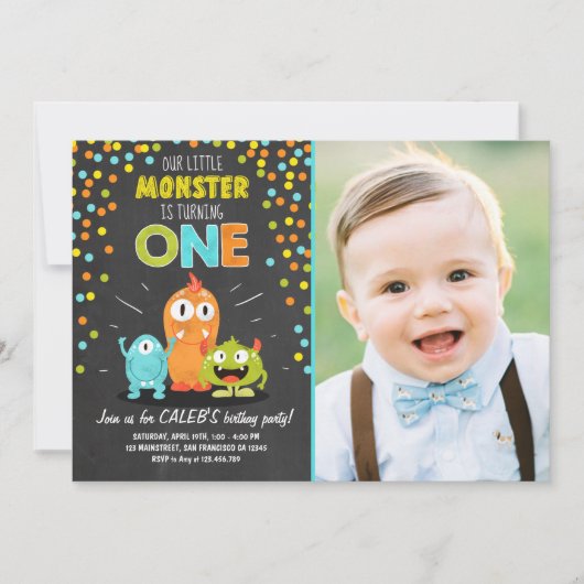 Little Monster verjaardagsfeestje uitnodigingskrij Kaart (Voorkant)