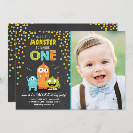 Little Monster verjaardagsfeestje uitnodigingskrij Kaart (Voorkant / Achterkant)