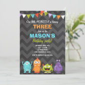 Little Monster verjaardagsfeestje uitnodigingskrij Kaart (Staand voorkant)