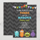 Little Monster verjaardagsfeestje uitnodigingskrij Kaart (Voorkant / Achterkant)