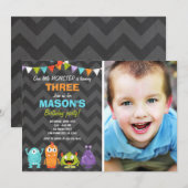 Little Monster verjaardagsfeestje uitnodigingskrij Kaart (Voorkant / Achterkant)