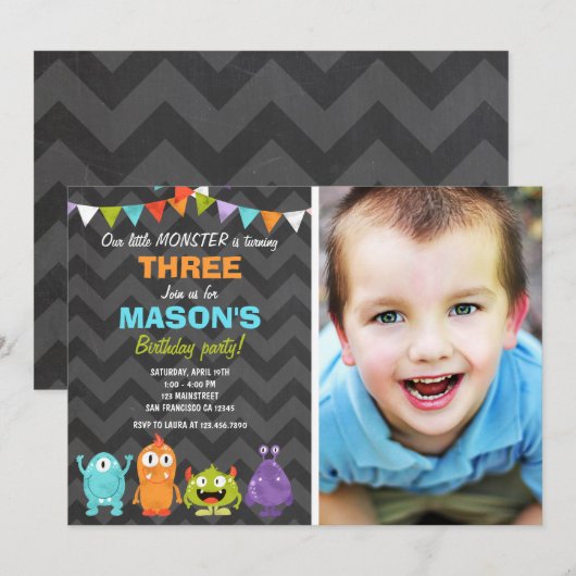 Little Monster verjaardagsfeestje uitnodigingskrij Kaart (Voorkant / Achterkant)