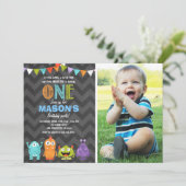 Little Monster verjaardagsfeestje uitnodigingskrij Kaart (Staand voorkant)