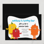 Little Monsters Birthday Invitation Kaart (Voorkant / Achterkant)