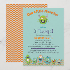 Little Monsters Birthday Party Invitation Kaart