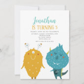 Little Monsters Blue en Yellow Birthday Party Kaart (Voorkant)