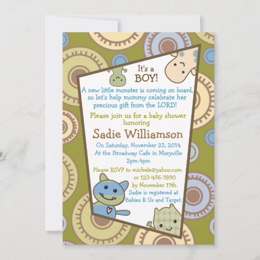 Little Monsters Christelijk Baby shower Invitation Kaart (Voorkant)