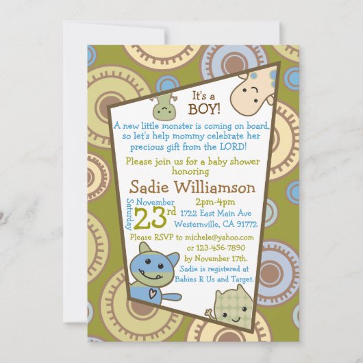 Little Monsters Christelijk Baby shower Invitation Kaart (Voorkant)