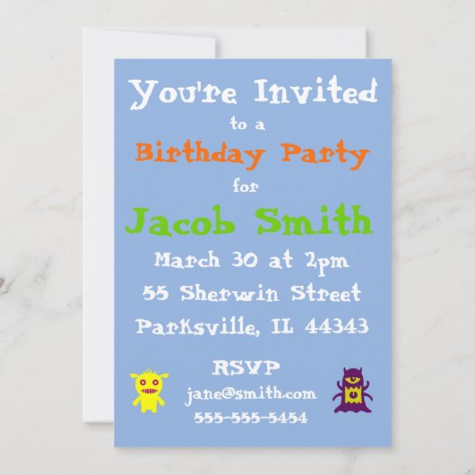 Little Monsters Personalized Party Invitation Kaart (Achterkant)