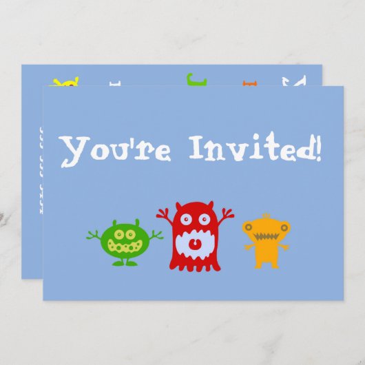 Little Monsters Personalized Party Invitation Kaart (Voorkant / Achterkant)