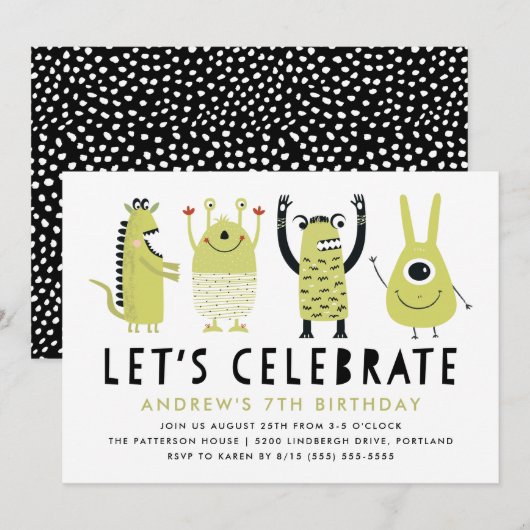 Little Monsters | Verjaardagsfeest Uitnodiging (Voorkant / Achterkant)