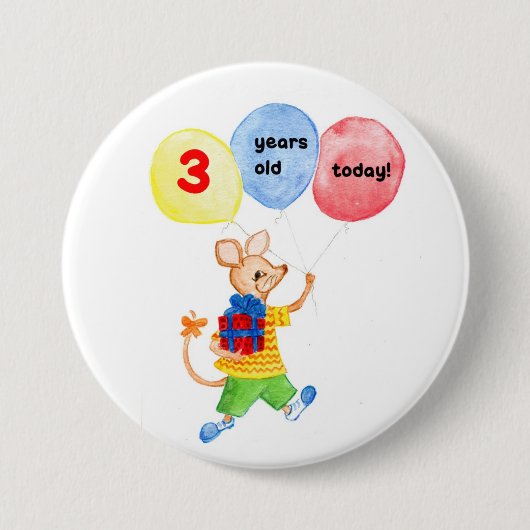 'Little Mouse' 3e verjaardag knop Ronde Button 7,6 Cm (Voorkant)
