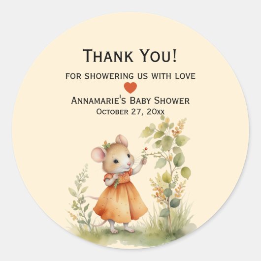 Little Mouse Baby Girl Baby shower | Ronde Sticker (Voorkant)