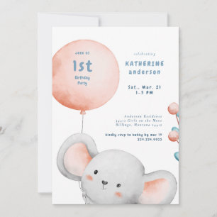 Little Mouse Blush & Blue 1e verjaardagsfeestje Kaart