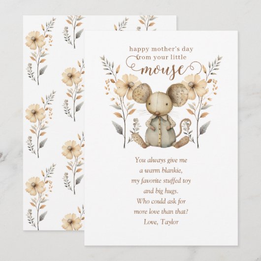 Little Mouse Eerste Moederdag Wenskaart Kaart (Voorkant / Achterkant)