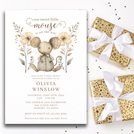 Little Mouse Waterverf Baby shower Kaart