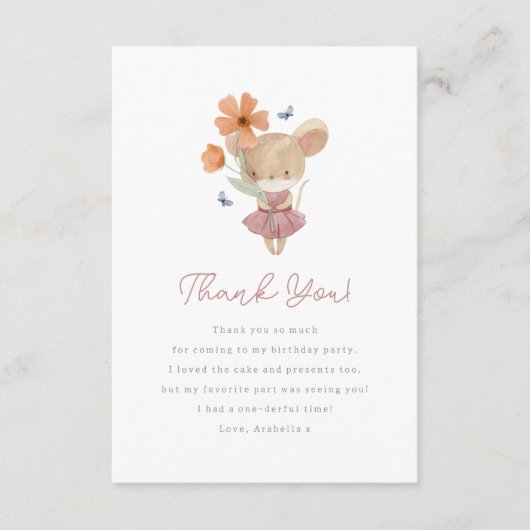Little Mouse Wild One Boho Wildflower 1e verjaarda Bedankkaart (Voorkant)