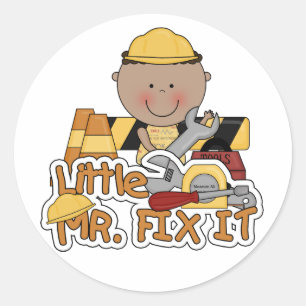 Little Mr Fix IT Bouw Tshirts en geschenken Ronde Sticker