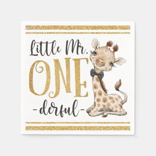 Little Mr. One Derful Cute Giraffe 1st Birthday Na Servet (Voorkant)