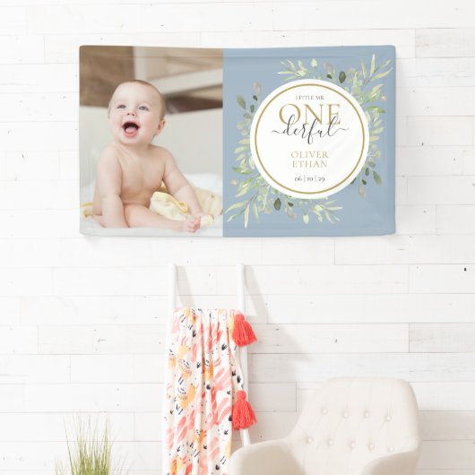Little Mr. ONEderful Blue Boy Eerste Verjaardag Fo Spandoek (Insitu)