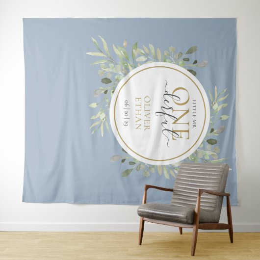 Little Mr. ONEderful Eerste Verjaardag Blauwe Foto Wandkleed (In Situ (horizontaal))