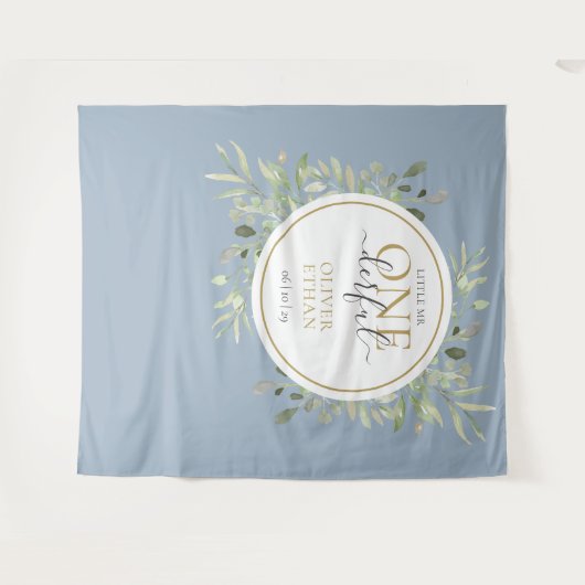 Little Mr. ONEderful Eerste Verjaardag Blauwe Foto Wandkleed (Voorkant (horizontaal))