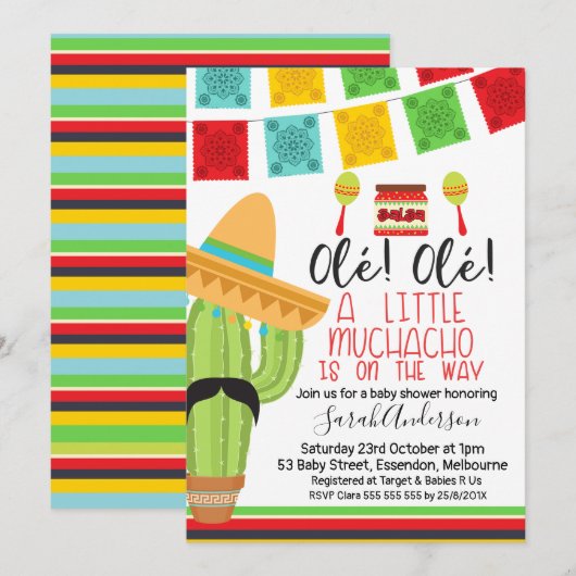 Little Muchacho Fiesta Baby shower Invitation Kaart (Voorkant / Achterkant)
